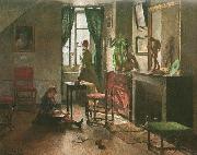 Harriet Backer Interior med figurer oil on canvas